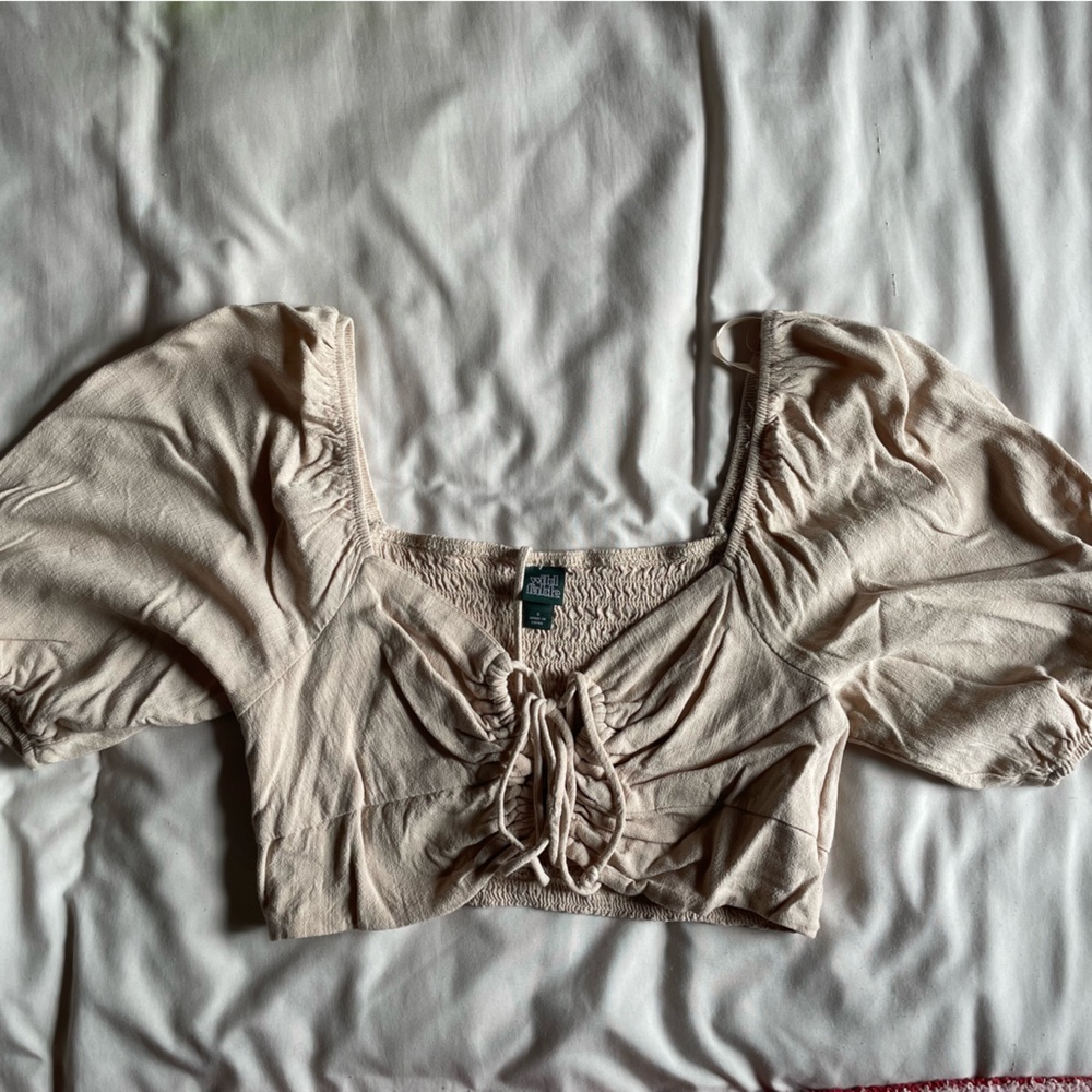 Beige Ruched Crop Top - Picture 2 of 2